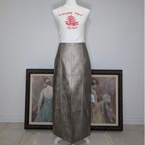 TOPSHOP NWT Metallic‎ Gunmetal Maxi Skirt Slit Faux Leather Indie Sleaze Skirt 6